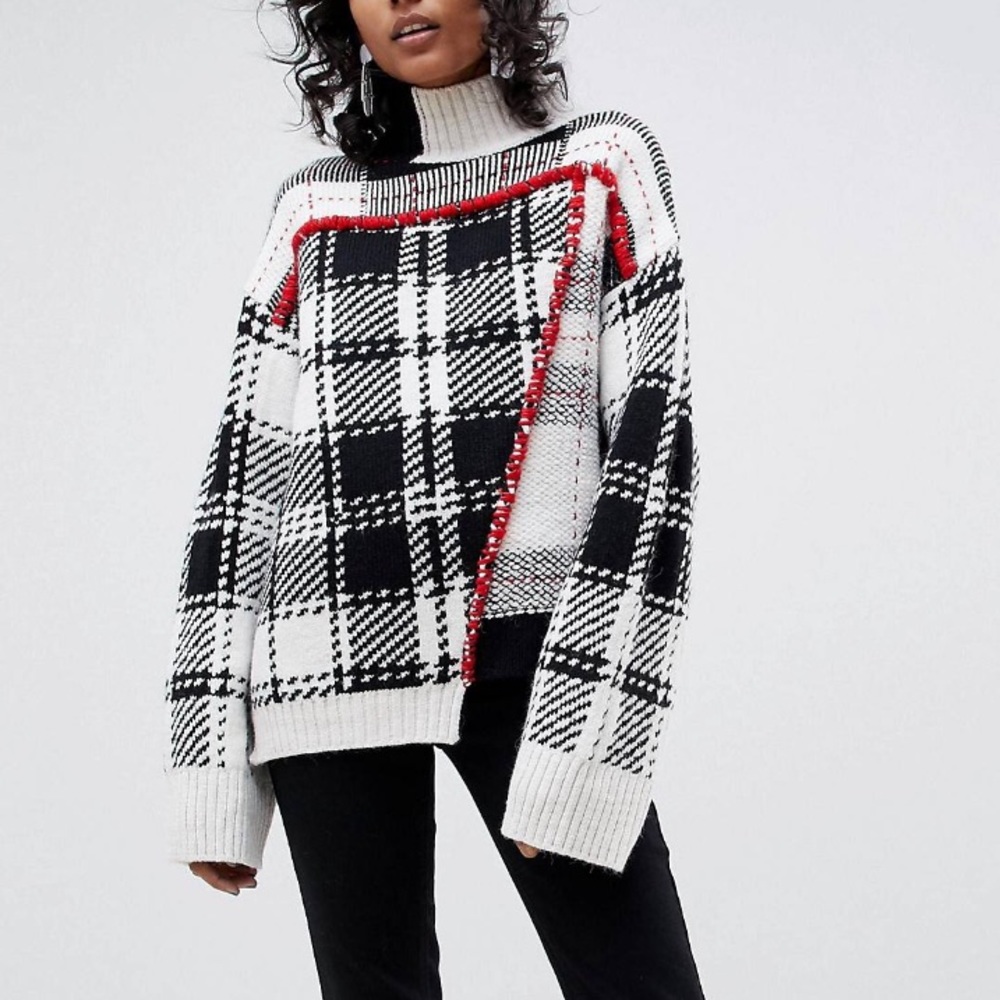 ASOS white heritage check sweater